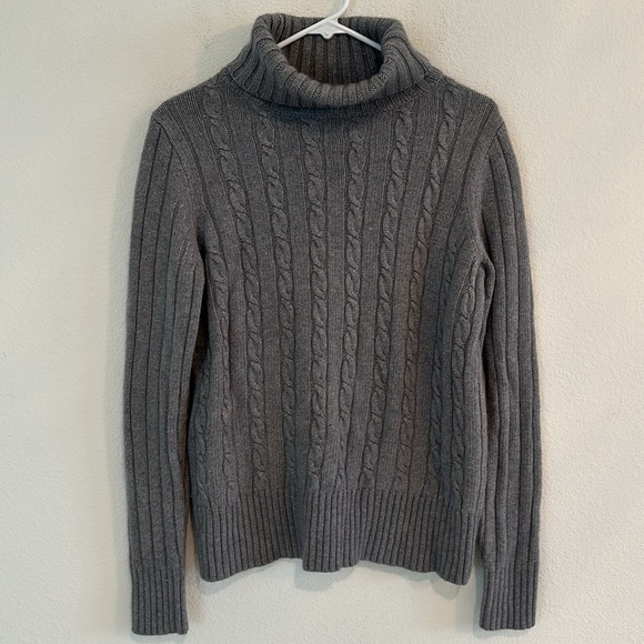 J. Crew Cable Knit Wool Rabbit Hair Blend Cozy Comfy Turtle Neck Grey Sweater - Picture 1 of 8
